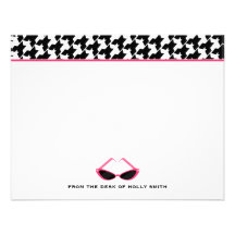 Houndstooth & Retro Pink Sunglasses Flat Notecards Personalized Invites