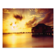 House and Shore At Sunset Photo