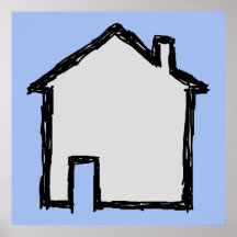 House Sketch. Black and Blue. Print