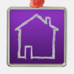 House Sketch. Grey and Purple. Christmas Tree Ornament
