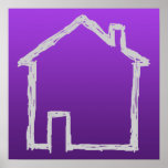 House Sketch. Grey and Purple. Print
