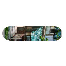 House With Green Striped Awning Custom Skate Board