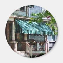 House With Green Striped Awning Magnets