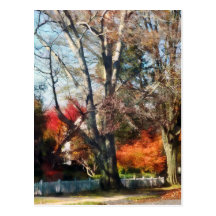 House With Picket Fence in Autumn Post Card