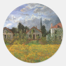 Houses at Argenteuil, Monet, Vintage Impressionism Round Stickers