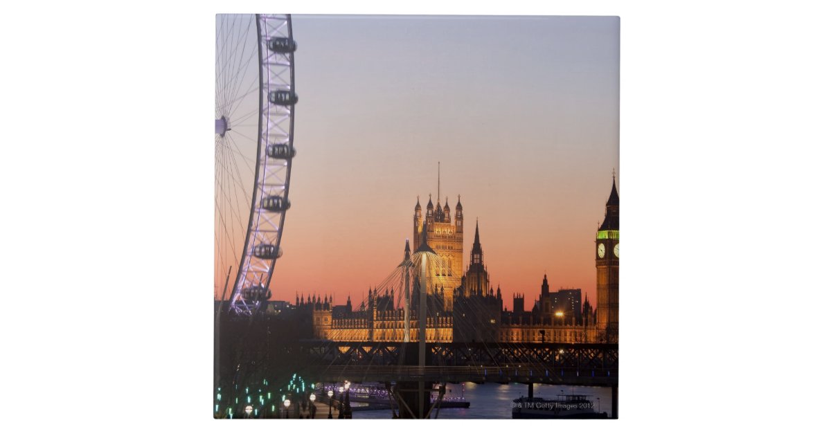 Houses of Parliament & the London Eye Large Square Tile Zazzle