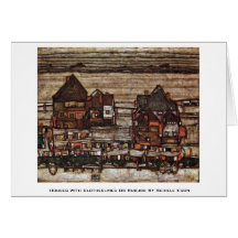 Houses With Clotheslines Or Suburb By Schiele Egon Greeting Cards