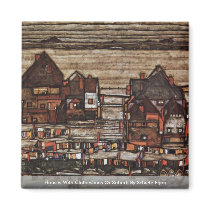 Houses With Clotheslines Or Suburb By Schiele Egon Fridge Magnet