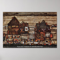 Houses With Clotheslines Or Suburb By Schiele Egon Poster