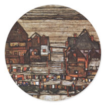 Houses With Clotheslines Or Suburb By Schiele Egon Round Sticker