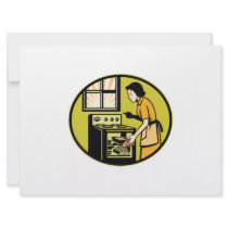 Housewife Baking Bread Pastry Dish Oven Retro