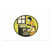 Housewife Baking Bread Pastry Dish Oven Retro