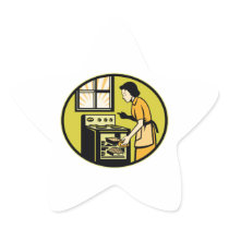 Housewife Baking Bread Pastry Dish Oven Retro