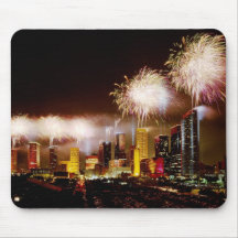 Houston, Texas skyline with fireworks Mousemat