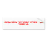 HOW DO I KNOW THAT'S RIGHT BECAUSE I TOLD YOU S... BUMPER STICKER