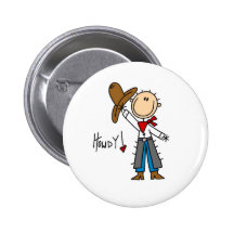Howdy! Cowboy Stick Figure Button