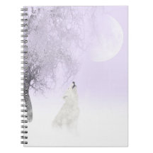 Howling white wolf spiral notebooks