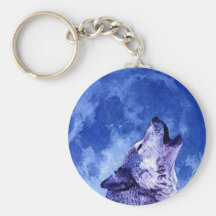 Howling Wolf at Moon Key Chains