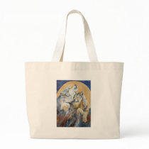 Howling Wolves Under a Full Moon Watercolor Tote Bags