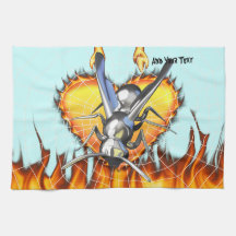hrome yellow jacket design 2 with fire and web. hand towel