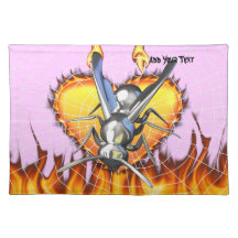 hrome yellow jacket design 2 with fire and web. placemat