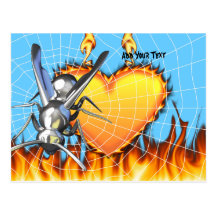 hrome yellow jacket design 2 with fire and web. post card