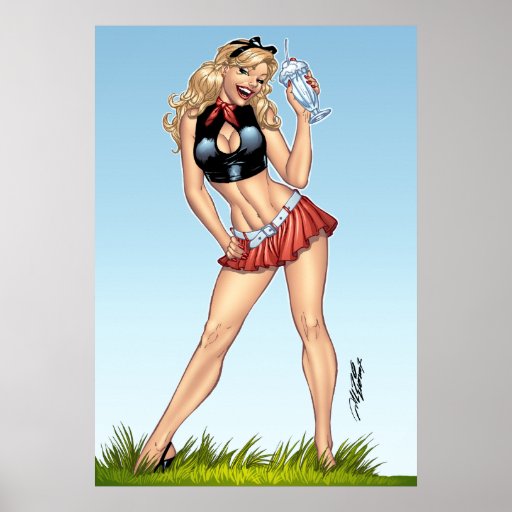 Huge 24x34 Milkshake Pinup Girl Poster by Al Rio