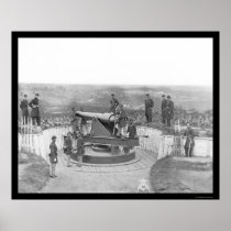 Huge Artillery Gun and Officers in Washington 1865 Print