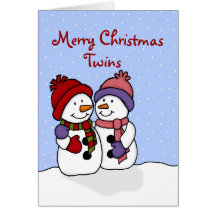 Hugging snowmen twins Christmas card