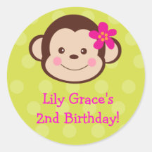 Hula Monkey Luau favour sickers seals labels kids Round Sticker
