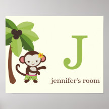 Hula Monkey Personalised Kids Wall Art Posters