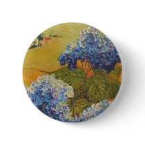 Hummingbird and Blue Hydrangea Button