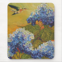 Hummingbird and Blue Hydrangea Mouse Pad