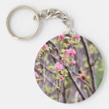 Hummingbird and Pink Flowers Key Chains
