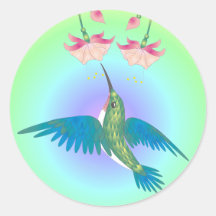 HUMMINGBIRD & FUCHSIA by SHARON SHARPE Round Sticker