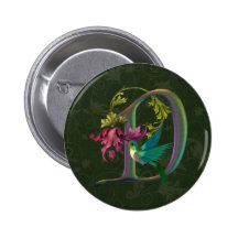Hummingbird Monogram D Pinback Buttons
