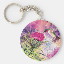 Hummingbird Purple Thistle Art Print Key Chains