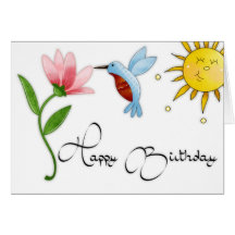 Hummingbird with Flower Happy Birthday Card