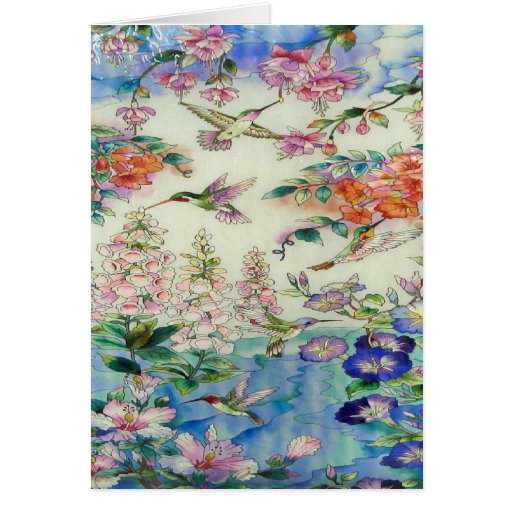Hummingbirds and flowers stained glass WOW Greeting Cards