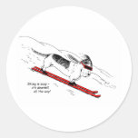 Humourous Skiing Dog Round Stickers