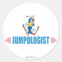 Humourous Snow Ski Jumping Round Sticker