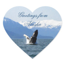 Humpback on the Surface; Alaska Souvenir Heart Stickers
