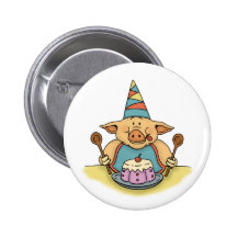 hungry piggy birthday party button