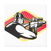 Hunter Shooter Aiming Rifle Retro Canvas Prints