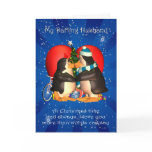Husband Christmas Card With Kissing Penguins Heart