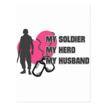 Husband Soldier Pink Heart Postcard