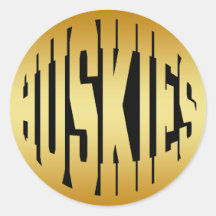 HUSKIES - GOLD TEXT ROUND STICKER
