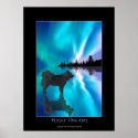 Husky & Yukon Wilderness Aurora Art Poster posters