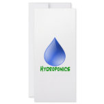 Hydroponics in green text with blue water drop rack cards