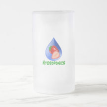 Hydroponics, strawberries, green text, blue drop mug
